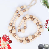 Christmas Wooden Bead Garland Xmas Wooden Tree Beads Rustic Decorative Christmas Tree Farmhouse Decor for Mantle Fireplace Staircase (Natural & Gold) RAMIRABI