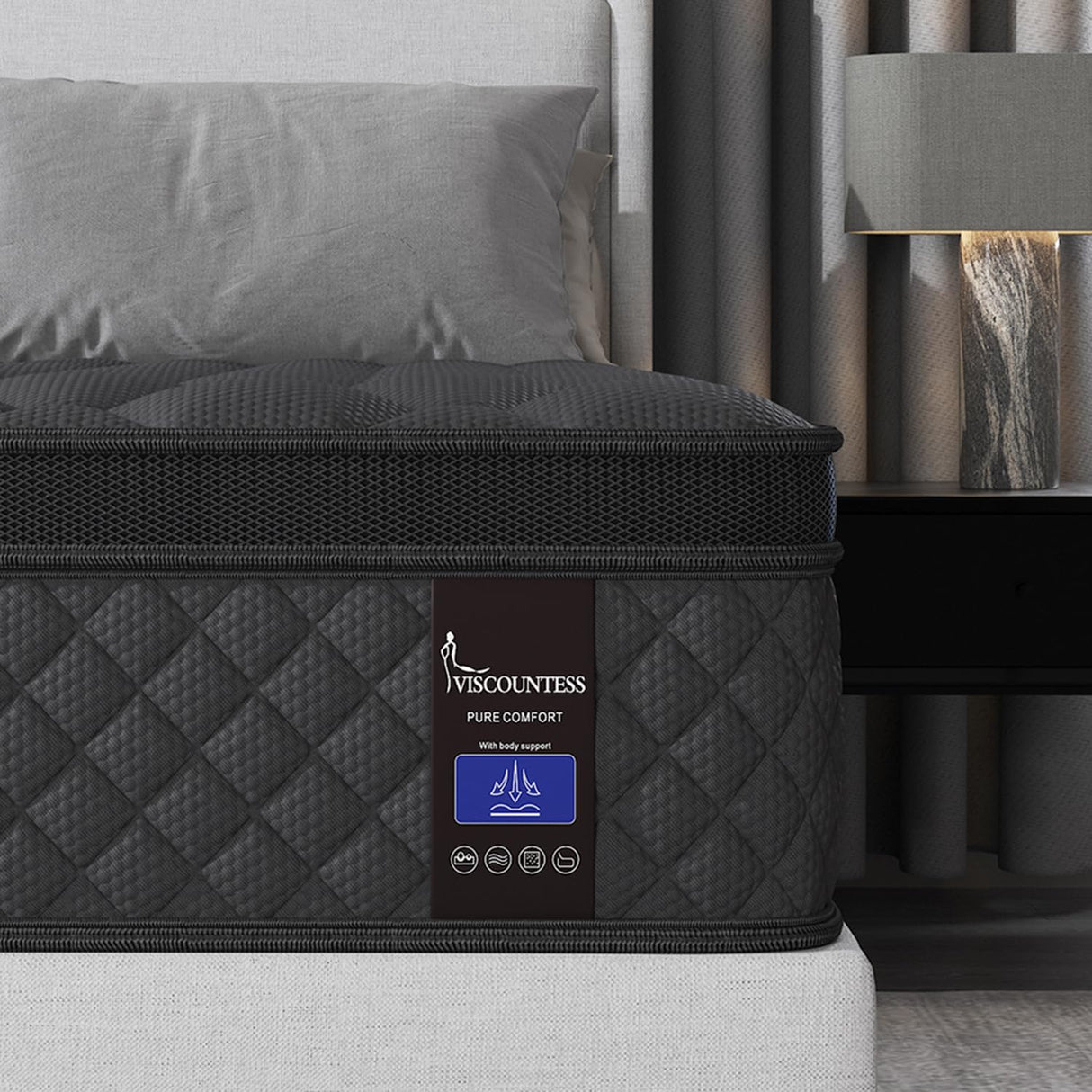 VISCOUNTESS King Hybrid Mattress, 12 Inch Euro Top Mattress Medium Firm for Back & Lumbar Support, 100 Night Trial, Individual Pocket Spring Bed for Motion Isolation & Pressure Relief VISCOUNTESS