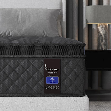 VISCOUNTESS King Hybrid Mattress, 12 Inch Euro Top Mattress Medium Firm for Back & Lumbar Support, 100 Night Trial, Individual Pocket Spring Bed for Motion Isolation & Pressure Relief VISCOUNTESS