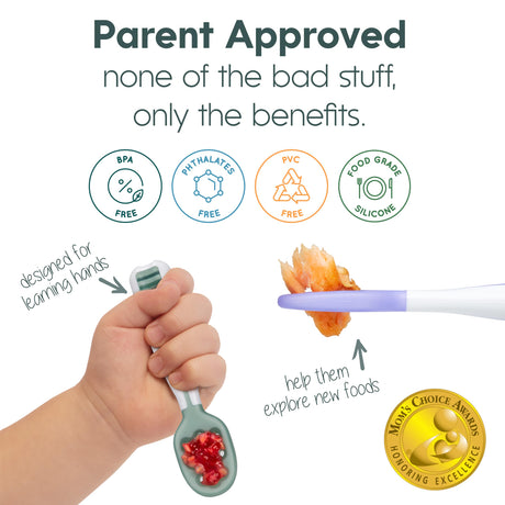 NumNum Baby Spoons Set, Pre-Spoon GOOtensils for Kids Aged 6+ Months - First Stage, Baby Led Weaning (BLW) Spoon - Self Feeding, Silicone Toddler Food Utensils - 2 Spoons, Olive/Navy NumNum
