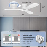 52in Smart Low Profile Ceiling Fans with Lights Remote,Quiet DC Motor,Outdoor Indoor Flush Mount Ceiling Fan,Control with WIFI Alexa App,Dimmable,6-speed,3 White Wood blades,for Modern Bedroom Patio Hoenofly