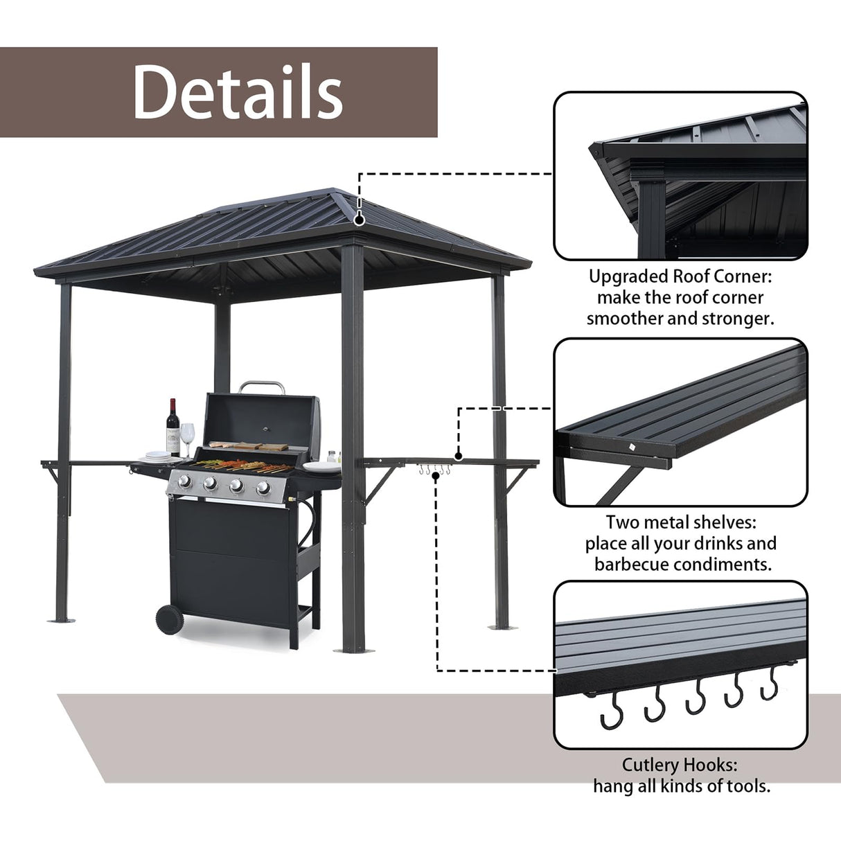 Endark 8' x 5'FT Grill Outdoor BBQ Gazebo Canopy with Two Metal Shelves,Outdoor Permanent Hardtop Gazebo Canopy for Patio, Garden, Backyard (5x8FT-1) Endark