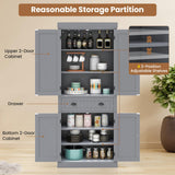 Giantex Pantry Organizers and Storage, 72" Tall Kitchen Cabinet with 2-Door Cabinets & Drawer, Buffet Sideboard w/Adjustable Shelves, Wooden Freestanding Cupboard for Dining Room Living Room (Grey) Giantex
