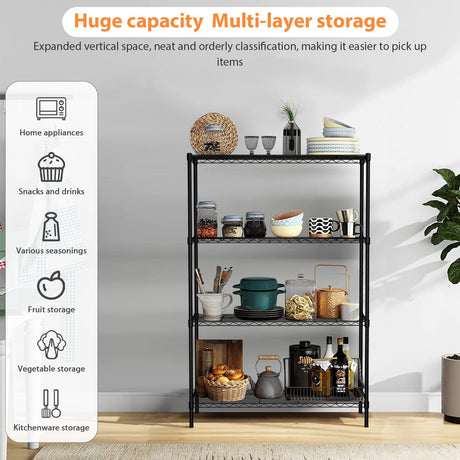 4-Tier Storage Shelves, 36Lx14Wx54H Wire Rack, Height-Adjustable Metal Shelving, Max Load 1000 LBS, Laundry to Garage, Black MKDLUFEI