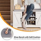 spanspace 71" Hall Tree with Bench and Shoe Storage, Entryway Hall Tree with 2 Doors and 6 Adjustable Shelves, Cushioned Mudroom Storage Bench with Coat Rack for Hallway and Living Room spanspace