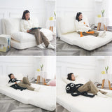 N&V Folding Matress Sofa Bean Bag Bed, Foam Filling Folding Matress Sofa, Includes Removable and Machine Washable Cover, Soft Premium Faux Fur (Medium, White) N&V