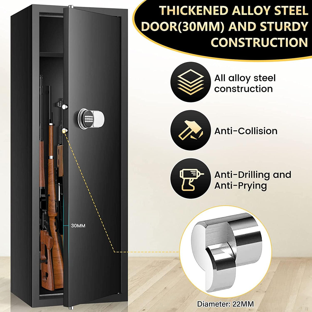 Tepafac Fireproof 7-8 Rifle Gun Safe Gun Cabinet with Removable Shelf, 51" Deeper Long Gun Safes for Home Rifle and Pistols with Silent Mode, Anti-Theft Large Gun Safes for Rifles and Shotguns Tepafac