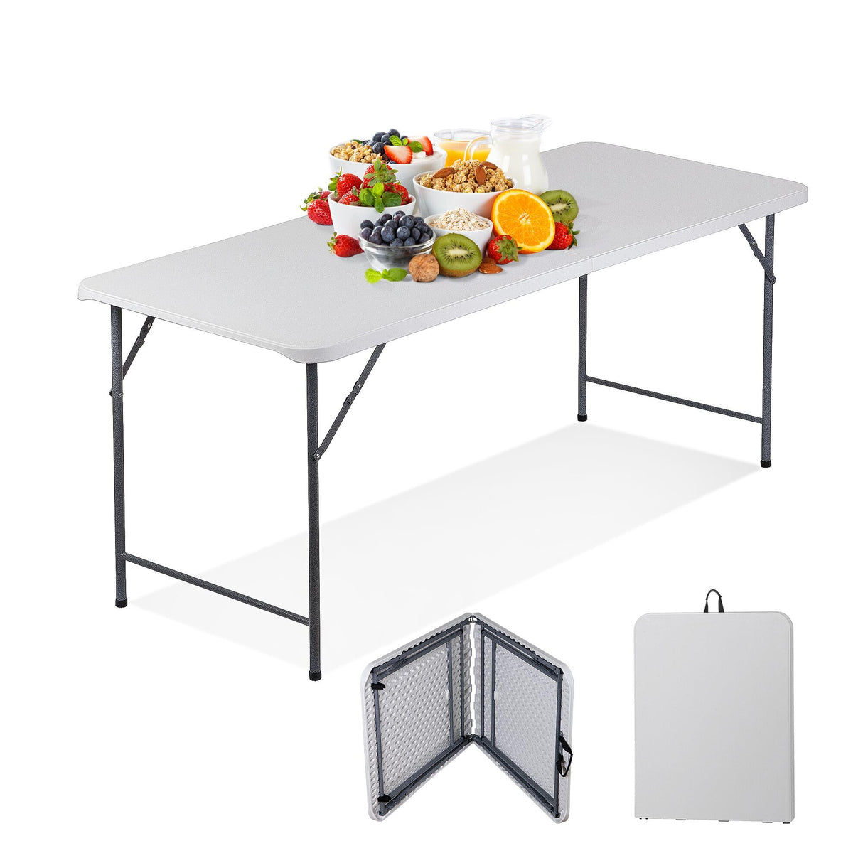 ZENY Plastic Folding Table 6 Foot, Portable Picnic Table with Carrying Handle, Indoor Outdoor Camping Table for Party, Dining, Banquet, Wedding, BBQ, White ZENY
