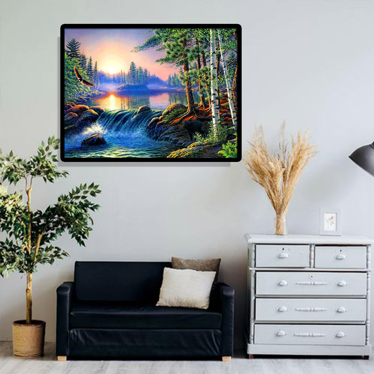 hill froeistung 5D Waterfalls,Sunset，Mountain, Lake, Forest Diamond Art Painting Kits for Adults,DIY Full Drill Nature Landscape Scenery Diamond Art Painting for Home Wall Decor Gifts (16X12 inch) hill froeistung