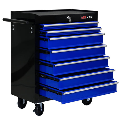 nifoti 7 Drawers Tool Cart on Wheels,Multifunctional Rolling Tool Chest Tool Storage,Drawers Rolling Tool Trolley Organizer Tool Case for Garage, Warehouse, Workshop, Repair Shop (Black+Blue) nifoti