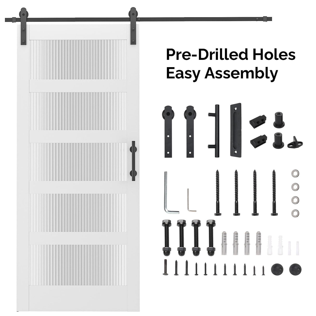 VINGLI 36in x 84in Glass Barn Door with 6.6ft Sliding Barn Door Hardware Kit &Handles, Pre-Drilled Holes Easy Assembly Solid Wood Slab White Sliding Door VINGLI