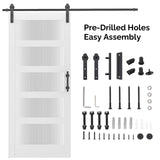 VINGLI 36in x 84in Glass Barn Door with 6.6ft Sliding Barn Door Hardware Kit &Handles, Pre-Drilled Holes Easy Assembly Solid Wood Slab White Sliding Door VINGLI
