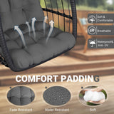 LEVELEVE Egg Chair with Stand,Patio Rattan Wicker Hanging Swing Egg Chair Hammock Chair for Bedroom Porch Garden,Thickened Aluminum Alloy Steel Frame and UV Resistant Cushion,350LBS Capacity(Grey) LEVELEVE