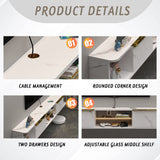 Pmnianhua LED Floating TV Stand with 2 Drawers,63'' Floating TV Shelf with LED Lights,Wall Mounted Media Console,Floating Entertainment Center with Storage for Bedroom Playroom Living Room(White) Pmnianhua