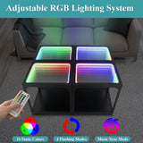 FUSLITE Infinity Mirror Light Table, Coffee Tables for Living Room, with 3D Infinity Illusion Mirror, RGB Side Table, with Tunnel Light, Unique Coffee Table, with Futuristic Decor, for Bedroom, Party FUSLITE