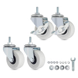 M6 Threaded Stem Caster Wheels, 2 Inch PVC Silent, No Noise and No Scratch Castor Wheels, Replacement for Tiny Shelving, Slide Storage Cart for Office, Kitchen & Laundry Room, Set of 2 Brake 2 Swivel AXL