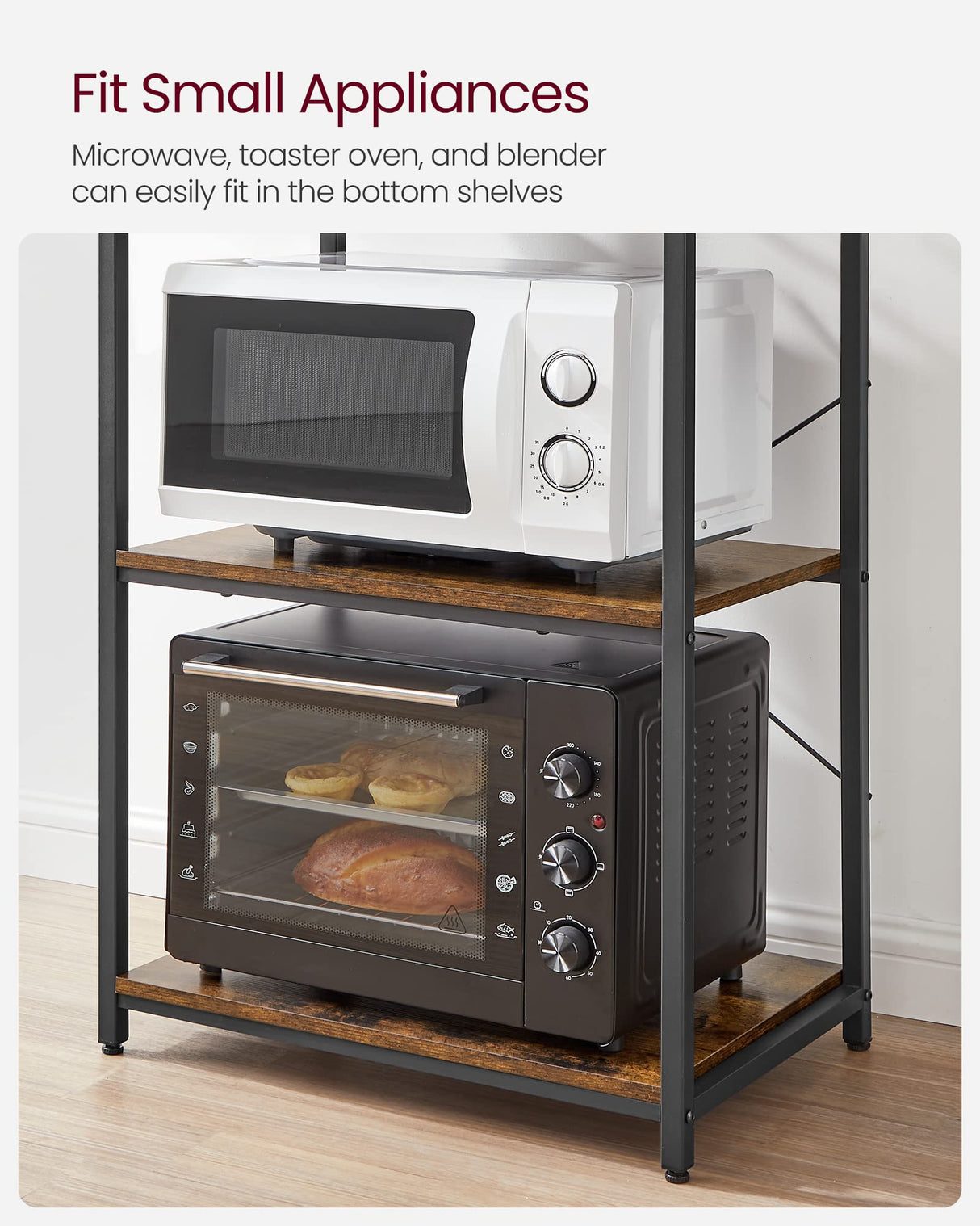 VASAGLE Rustic Brown and Black 6-Tier Kitchen Baker's Rack with Storage and S-Hooks VASAGLE