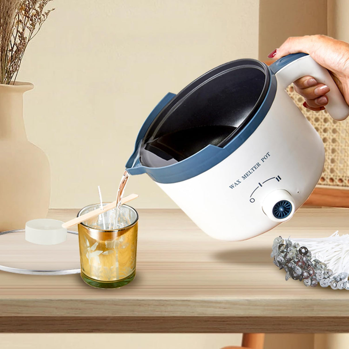 Ksedcon Wax Melter for Candle Making with Pouring Spout, Electric Wax Melting Pot Kit Included Wicks, Wick Stickers, Centering Device, Stirring Spoon Ksedcon