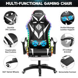 HOFFREE Gaming Chair with Massage and LED Lights Ergonomic Video Game Chairs with Footrest High Back Reclining Computer Chair with Adjustable Lumbar Support White and Black HOFFREE