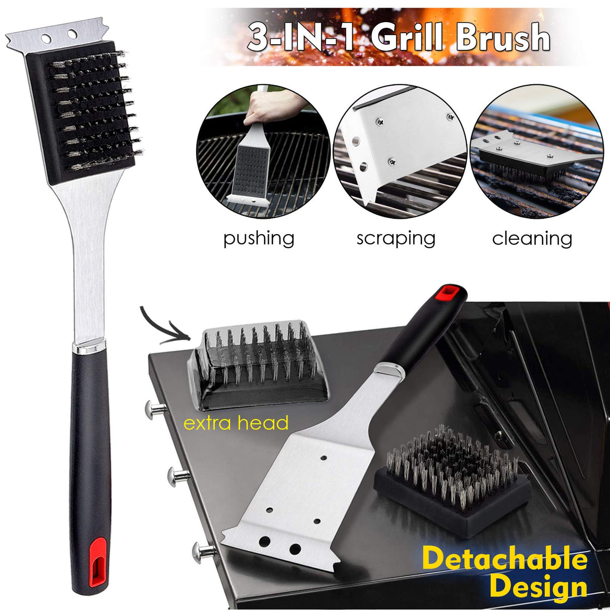 HaSteeL BBQ Grill Accessories Set of 7, Stainless Steel Grilling Tools Set with Storage Bag, Heavy Duty Grill Spatula, Tong, Fork, Basting Brush, Cleaning Brush, Dishwasher Safe & Man’s Gift HaSteeL