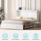 CECER Queen Size Solid Wood Murphy Bed with Memory Foam Mattress，Murphy Bed with Charging Station and Two Large Storage Drawers for Small Spaces/Bedroom/Guest Room（White） CECER