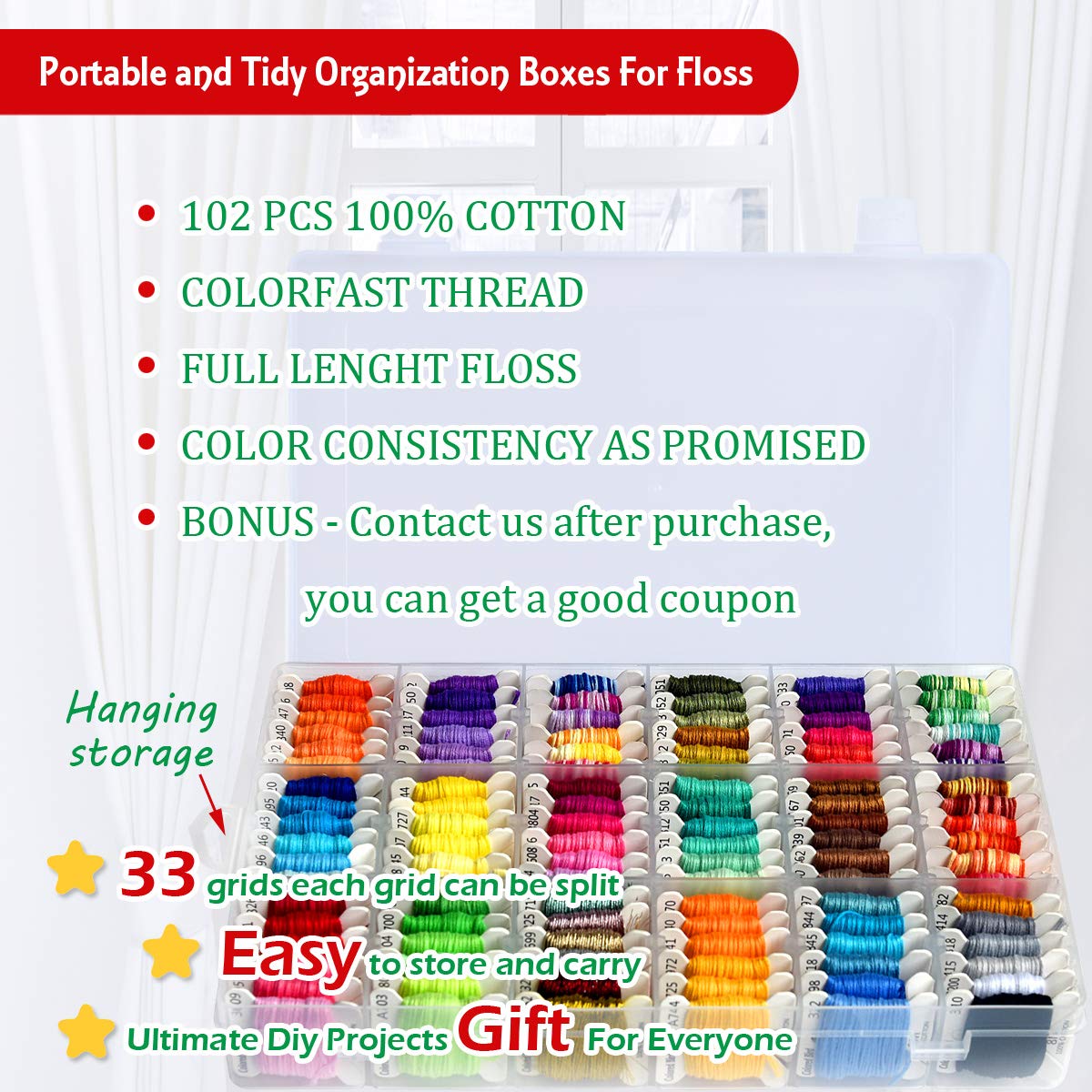 Embroidery Floss Cross Stitch Threads String Kits with Organizer Storage Box Included 108pcs Colorful Friendship Bracelets Floss with Number Stickers&Floss Bobbins &110 Pcs Cross Stitch Tool Kits LE PAON