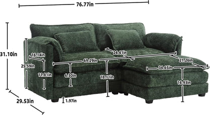 ZEIINPA L Shaped Sectional Sofa Cloud Couch for Living Room, 77" Chenille Comfy Boucle Modular loveseat Sofa, Modern Upholstery Sofa with Ottoman & Memory Foam, Emerald Green