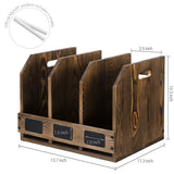 MyGift Rustic Burnt Brown Wood Office Desktop Document File Folder Binder Storage Organizer Rack with 3 Compartments and Chalkboard Labels MyGift