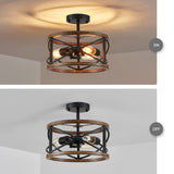 WUZUPS Chandelier 3-Light Imitation Wood Grain Vintage Farmhouse Industrial Semi-Flushmount Ceiling Light Lighting Fixture for Foyer Hallway Storage Room Kitchen Bathroom, H 9.4" W 12", Black WUZUPS