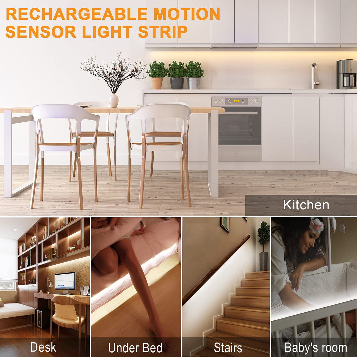 KOLANDY Motion Sensor LED Light Strip - Under Cabinet & Indoor Closet Lights, 6.56ft, 6000K KOLANDY