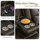 URRED Loveseat Rocker Recliner Sofa with Console, Manual Reclining Loveseat RV Couch Double Rocking Chair Nursery with Cup Holders, Side Pocket, Bluetooth Speaker, USB, Outlets (Dark Brown) URRED