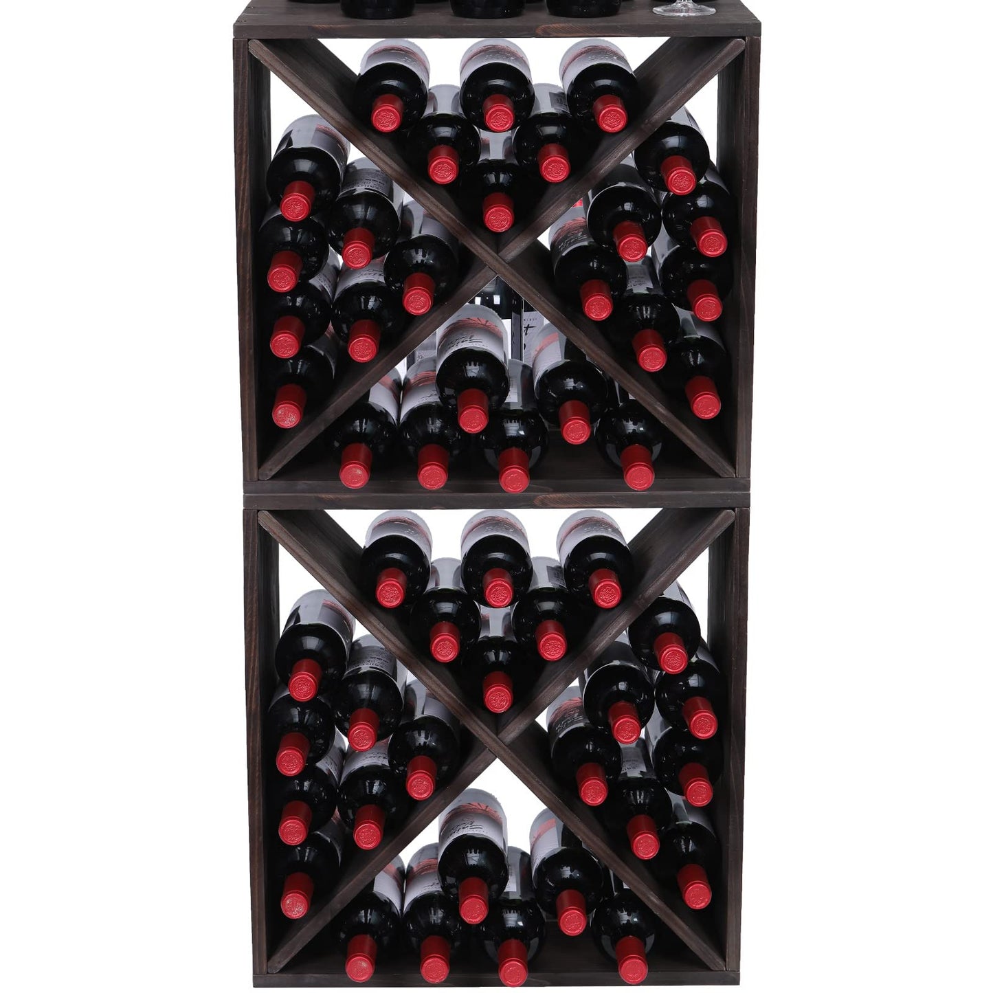 FDHUIJIA Wine Racks countertop Solid Wood Stackable Storage Rustic Retro Cube 48-Bottle Wooden Wine Rack Wine Cabinet(48BottleBlack) - WoodArtSupply