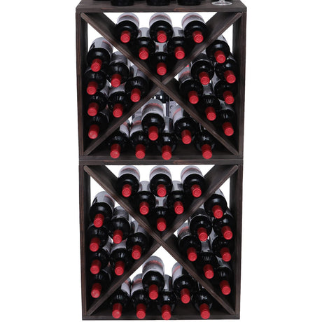 FDHUIJIA Wine Racks countertop Solid Wood Stackable Storage Rustic Retro Cube 48-Bottle Wooden Wine Rack Wine Cabinet(48BottleBlack) FDHUIJIA