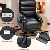 EONIX Dual Motor Lay Flat Power Lift Recliner Chair for Elderly, Faux Leather Electric Lift Chairs for Adults, 400lbs Heavy Duty Power Recliner with Heat Massage Charging Ports, SLRY003, Black EONIX