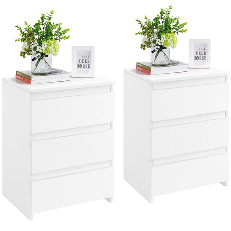 Yaheetech Wood Nightstands Set of 2, Bedside Tables with 3 Drawers, Solid Cabinet Units Telephone Tables with Storage Space for Bedroom/Small Space, White Yaheetech