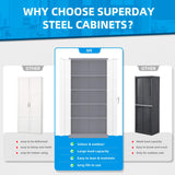Superday Metal Storage Cabinets, 72" Storage Cabinet with Locking Door, Tall Garage Cabinet with 2 Doors and 4 Adjustable Shelves for Home Office, Classroom, Easy Assemble(White Grey) Superday