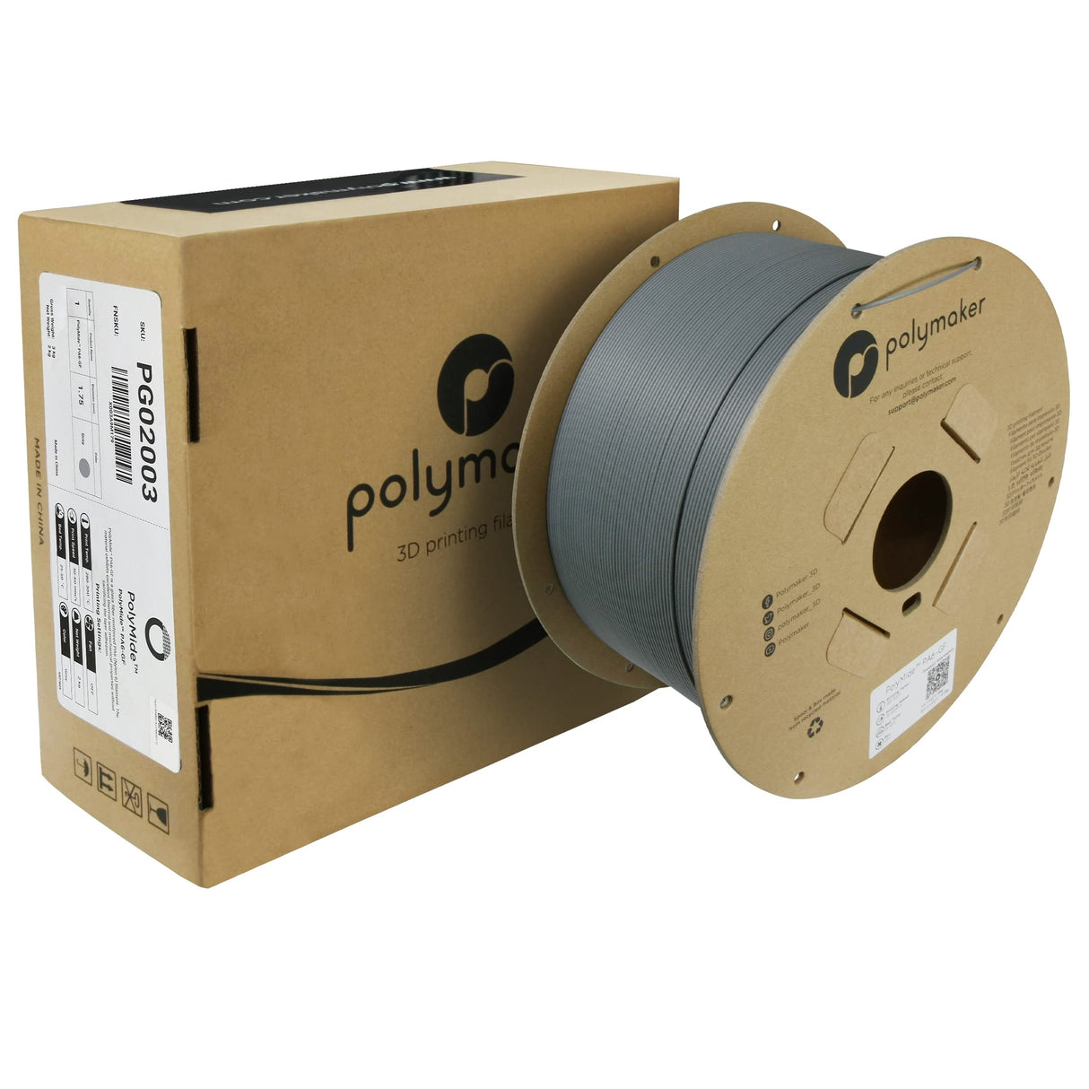 Polymaker PA6-GF Nylon Filament 1.75mm 2kg Grey Glass Fiber Nylon 3D Printing Filament - PolyMide PA6-GF Warp Free 3D Printer Filament POLYMAKER