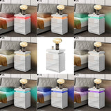 CLIPOP Modern Nightstand Set of 2, LED Night Stand with 3 High Gloss Chest of Drawers, Bedside Table Cabinet with Remote Control Lights, Wood Matte Nightstand 21.6" Tall Bedroom Furniture, White CLIPOP