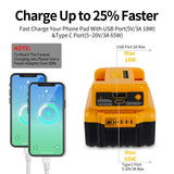 Battery Adapter Compatible with Dewalt 18V/20V Battery Adaptor with USB Charger & Type-C PD Power Source Charger for 20v 18V MAX Lithium Battery（Adapter Only） ADPLIFE