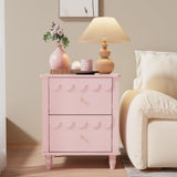 Pink Nightstand Side End Table with 2 Drawers, Modern Night Stand with Petal Pattern for Bedroom, Scalloped Bedside Night Tables with Solid Wood Legs Anbuy