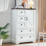 SOOWERY Dresser for Bedroom, Farmhouse Dresser with 5 Wooden Drawers and Storage Cabinet, 48 Inches Tall Chest of Drawers for Bedroom, Living Room, Hallway, White SOOWERY