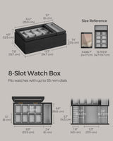 SONGMICS 8-Slot Wooden Watch Box With Solid Wood Veneer, 2-Tier Display Case, Transparent Window, Removable Pillows, Velvet Lining, Gift Idea, Ebony Black UJOW002B01 SONGMICS