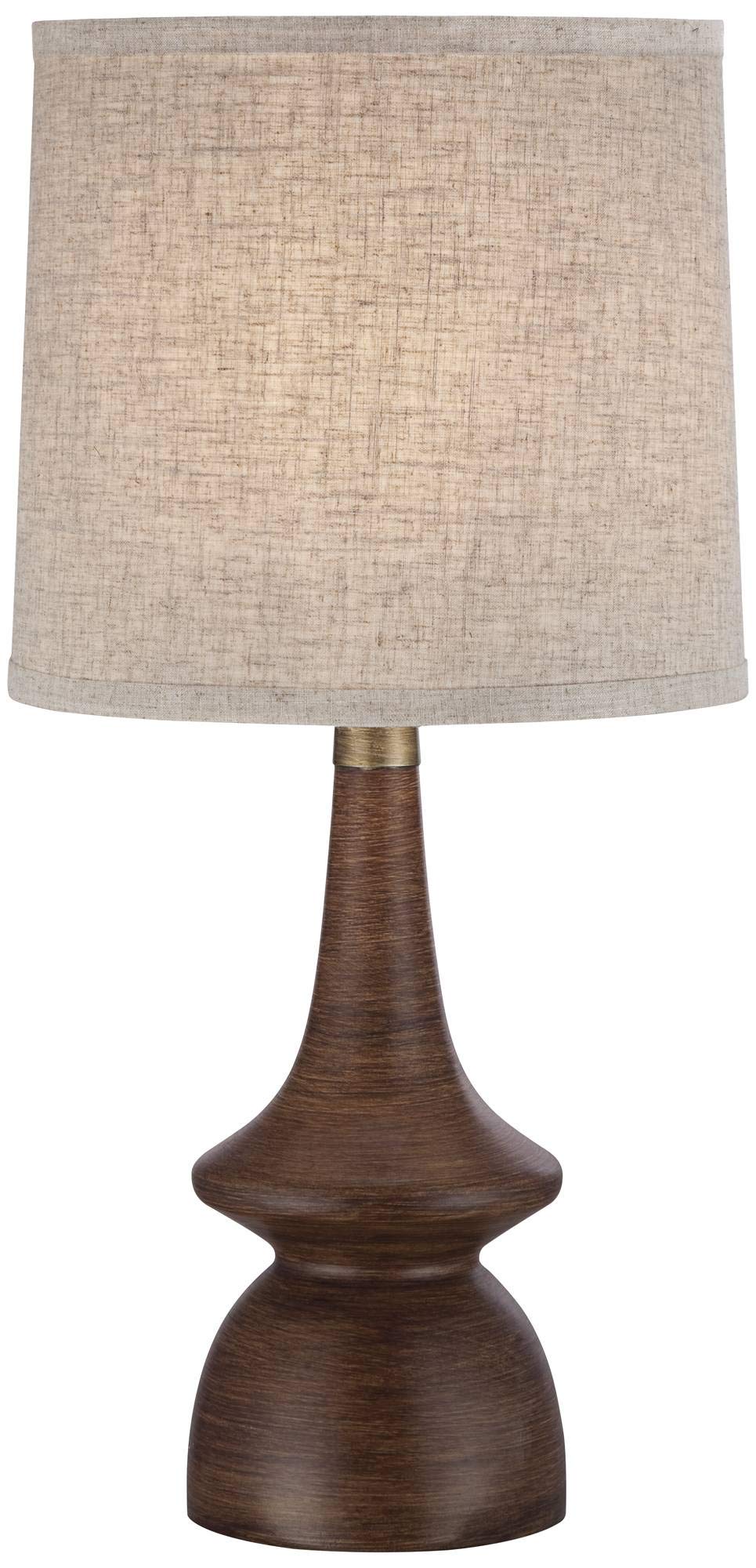 360 Lighting Rexford Mid Century Modern Table Lamp 24" High Walnut Faux Wood Brown Off White Linen Tapered Drum Shade for Bedroom Living Room House Home Bedside Nightstand Office Kids Family 360 Lighting