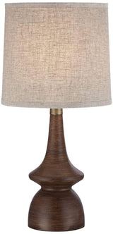 360 Lighting Rexford Mid Century Modern Table Lamp 24" High Walnut Faux Wood Brown Off White Linen Tapered Drum Shade for Bedroom Living Room House Home Bedside Nightstand Office Kids Family 360 Lighting