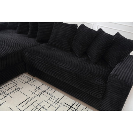 UPYOOE 111'' Modern Sectional Sofa, L-Shaped Corduroy Couch with Left Chaise Daybed, Extra-Wide Oversized Lounge, 8 Pillows, Corner Sofa Set for Living Room, Apartment, Office, Hotel, Bedroom, Black UPYOOE