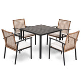 LAUSAINT HOME 5 Pieces Outdoor Patio Dining Set, Wicker Patio Furniture Set of 4 Chairs with Soft Cushion and Square Table with Umbrella Hole, Conversation Set for Backyard, Garden and Poolside LAUSAINT HOME