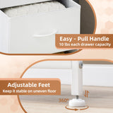 Somdot White Nightstand with Charging Station and LED Light for Bedroom, Tall 3 Drawers Dresser with Fabric Bins for Bedside Kids Dorm Room Closet Laundry Entryway, White Leather Somdot