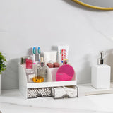 VITVITI Toothbrush Holders for Bathrooms Countertop, 5 Slots Toothpaste Bathroom Counter Sink Organizer with Drawers, Plastic Bathroom Organizer for Vanity/Makeup/Office White VITVITI