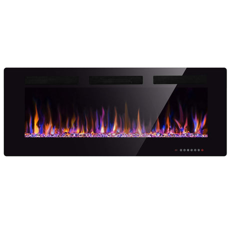 50" Electric Fireplace in-Wall Recessed and Wall Mounted 1500W Fireplace Heater and Linear Fireplace with Timer/Multicolor Flames/Touch Screen/Remote Control (Black) Xbeauty