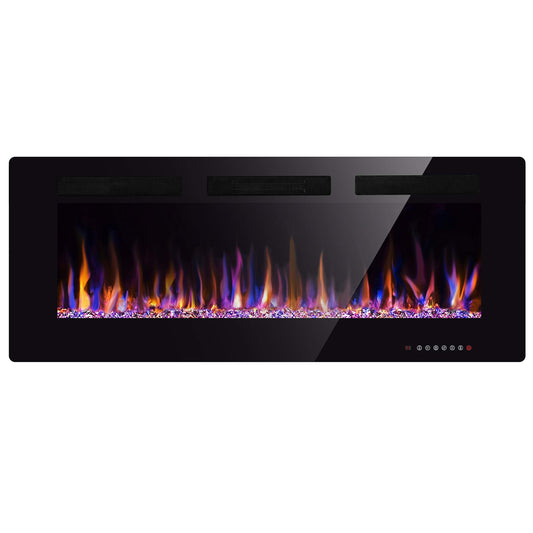 50" Electric Fireplace in-Wall Recessed and Wall Mounted 1500W Fireplace Heater and Linear Fireplace with Timer/Multicolor Flames/Touch Screen/Remote Control (Black)